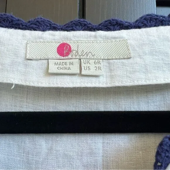 Boden Bea Linen Embroidered Dress - Cabin Blue Ticking Stripe Size US 2 (2R) - Picture 15 of 16